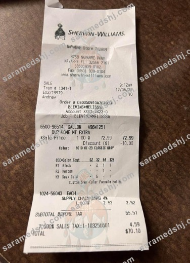 Sherwin Williams company payment receipt